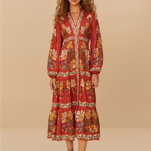 FARM Rio Red Floral Long Sleeve Dress